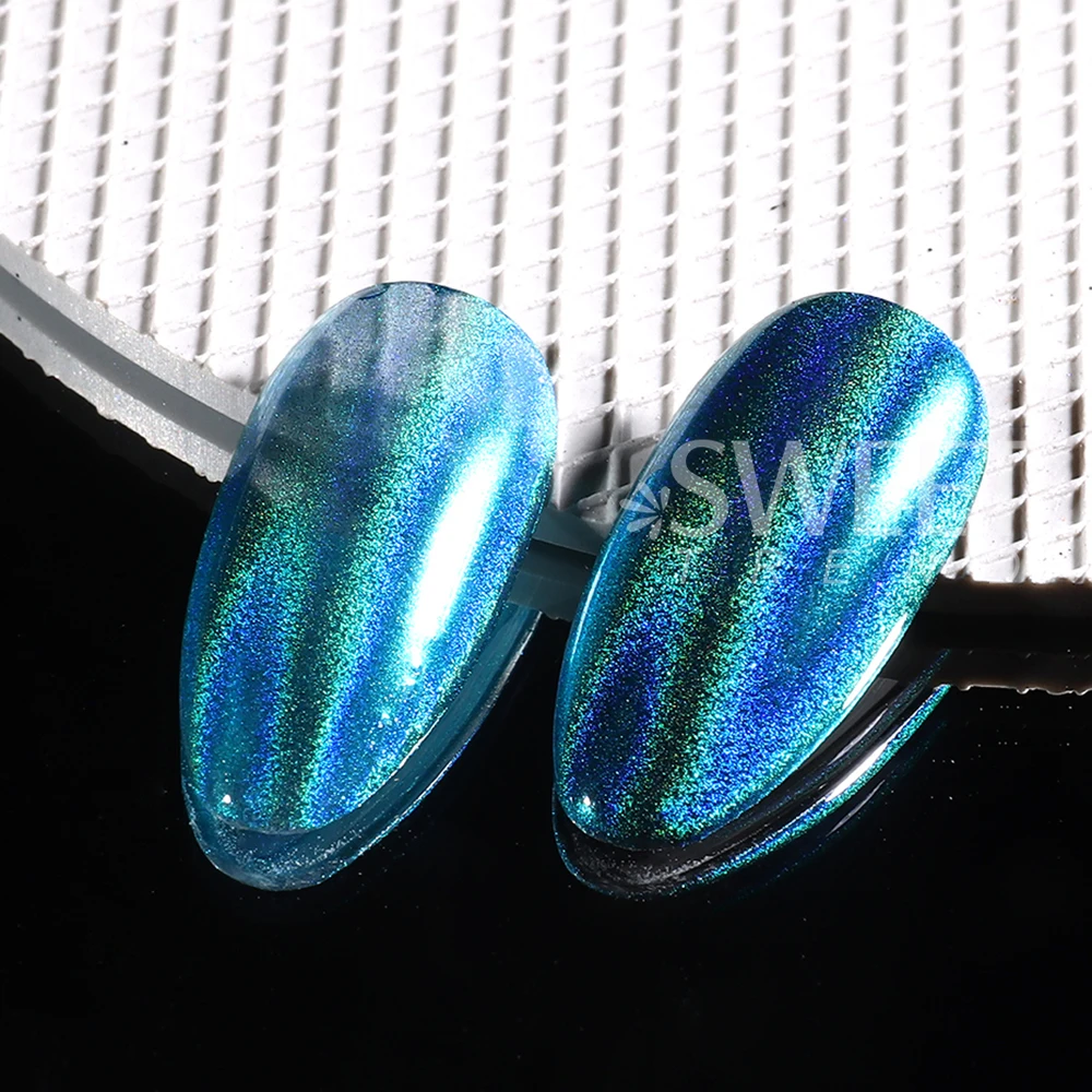 الأخضر الكروم الأظافر بريق مسحوق الغبار المجسم الأزرق فرك على مسحوق مرآة الصباغ عيد القديس باتريك موضوع مانيكير ديكور