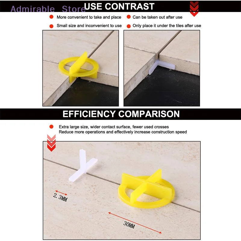 [W]100Pcs Professional Tile Leveling System Clips Spacers Wedges for Bathroom Kitchen Floor Wall Tile Laying
