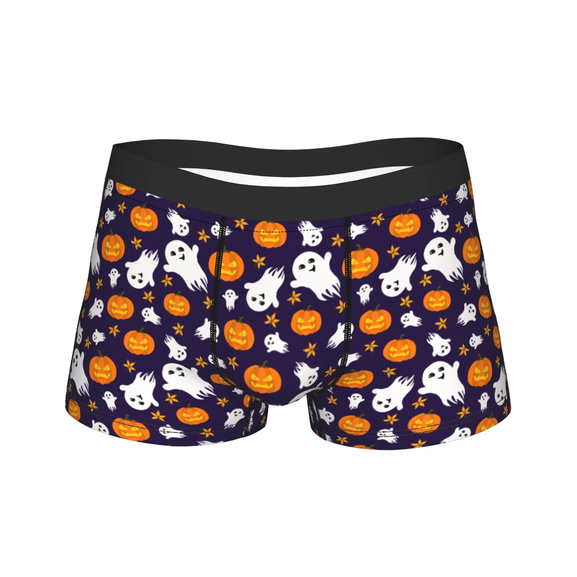 Man Halloween Angry Pumpkin Ghosts Long Underwear  Novelty Boxer Briefs Shorts Panties Male Soft Underpants Plus Size
