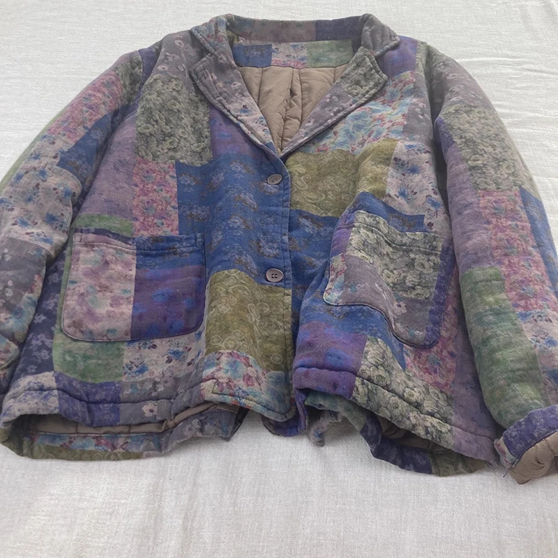 

100% Cotton Women Casual Quilted Coats New Arrival 2025 Winter Vintage Style Floral Print Female Thick Warm Jackets M2107