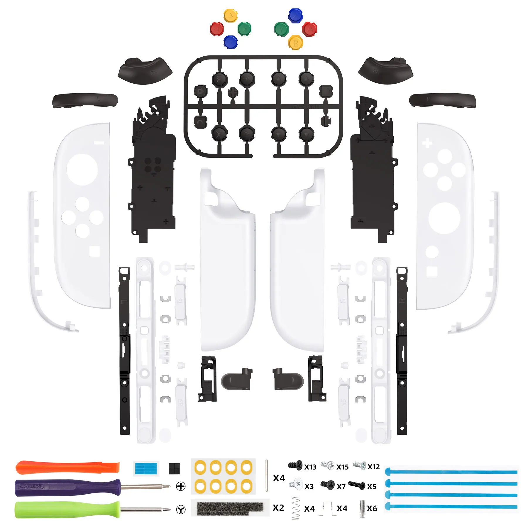eXtremeRate Boutons de boîtier de rechange pour Joycon 2, bandes décoratives, support central et outils pour Nintendo Switch 2