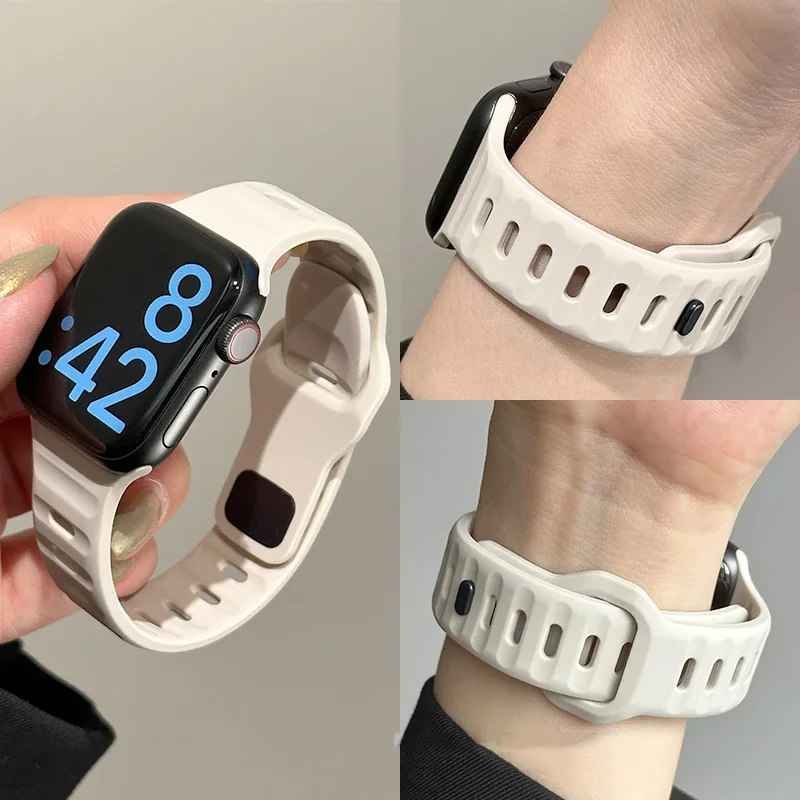 Weiches Silikonarmband für Apple Watch Ultra 49 mm 46 mm 45 mm 44 mm 42 mm, atmungsaktives Sportarmband für Apple Watch 11 10 9 8 7 6 5 4