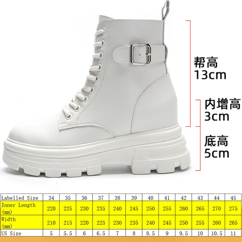 Fujin 8cm Women Sneakers Casual Genuine Leather Lace Up Boots Sneakers for Woman Spring Autumn Shoes High Heels Sneaker Shoes