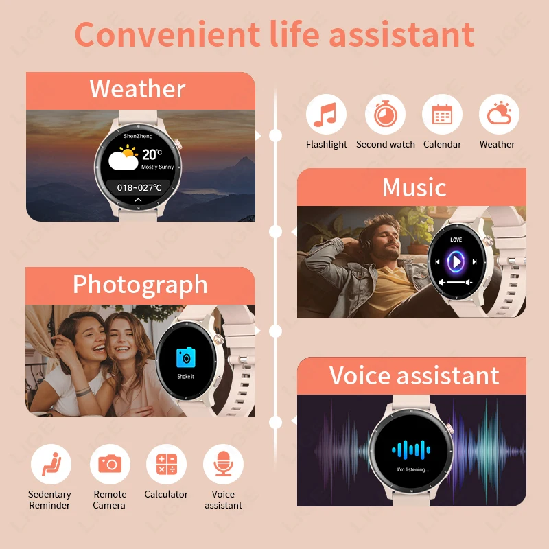 LIGE-Montre intelligente de sport pour hommes et femmes, appel Bluetooth, bracelet de fitness, santé féminine, cadran personnalisé, musique, mode, 2025