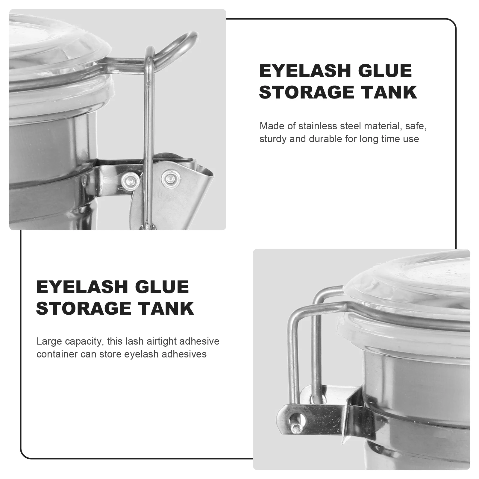 

Eyelash Glue Container Stainless Steel Storage Jar Airtight Large Capacity Eyelash Adhesive Case For Salon Travel