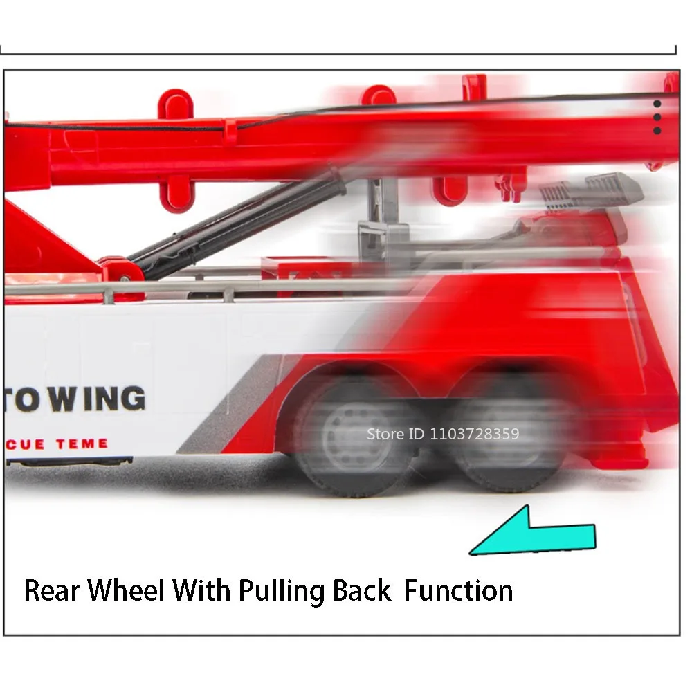 1:32 Dubbele Haak Wrecker Model Speelgoedauto's Metaal Diecast Geluid Licht Deuren Geopend Trek Miniatuur Techniek Voertuig voor Jongens