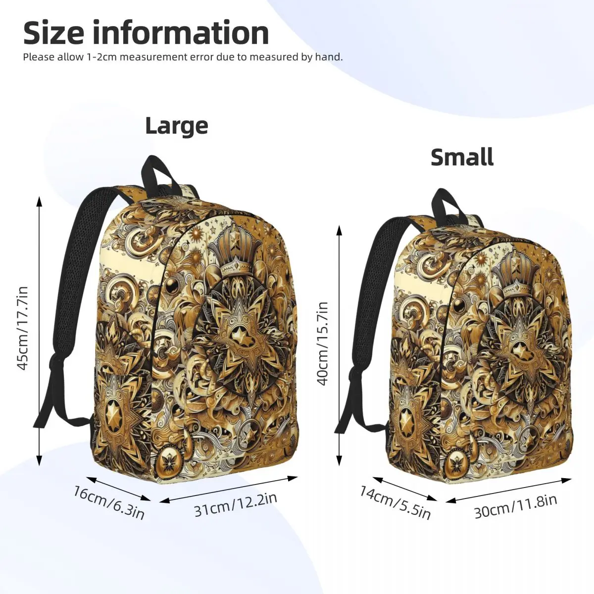 Golden Mandala Majesty Crown Backpack Student BookBag Kids School Bag Laptop Shoulder Bags for Men Women