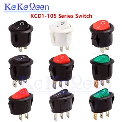 10Pcs/Lot KCD1-105 KCD1-115 10A/125V 6A/250V AC SPDT 15mm/20mm 2Pin/3Pin ON-OFF/ON-OFF-ON Round Rocker Switch Snap-in Series