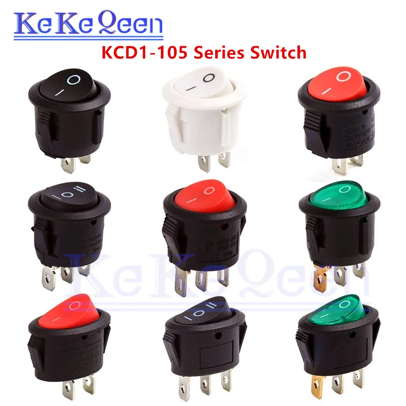 10Pcs/Lot KCD1-105 KCD1-115 10A/125V 6A/250V AC SPDT 15mm/20mm 2Pin/3Pin ON-OFF/ON-OFF-ON Round Rocker Switch Snap-in Series