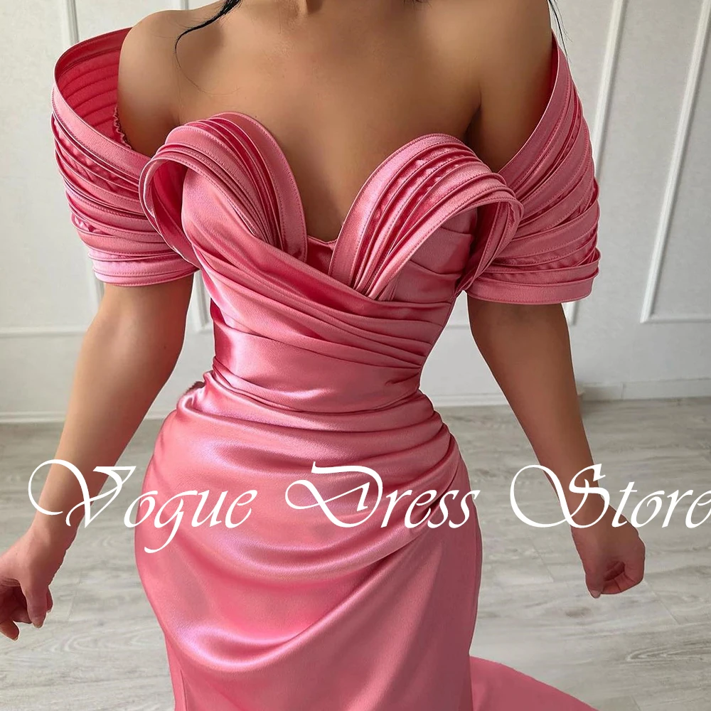 Customized Mermaid Pink Satin Evening Dress Off the Shoulder Sweetheart Court Train for Woman Saudi Arabia Party Dresses 2025