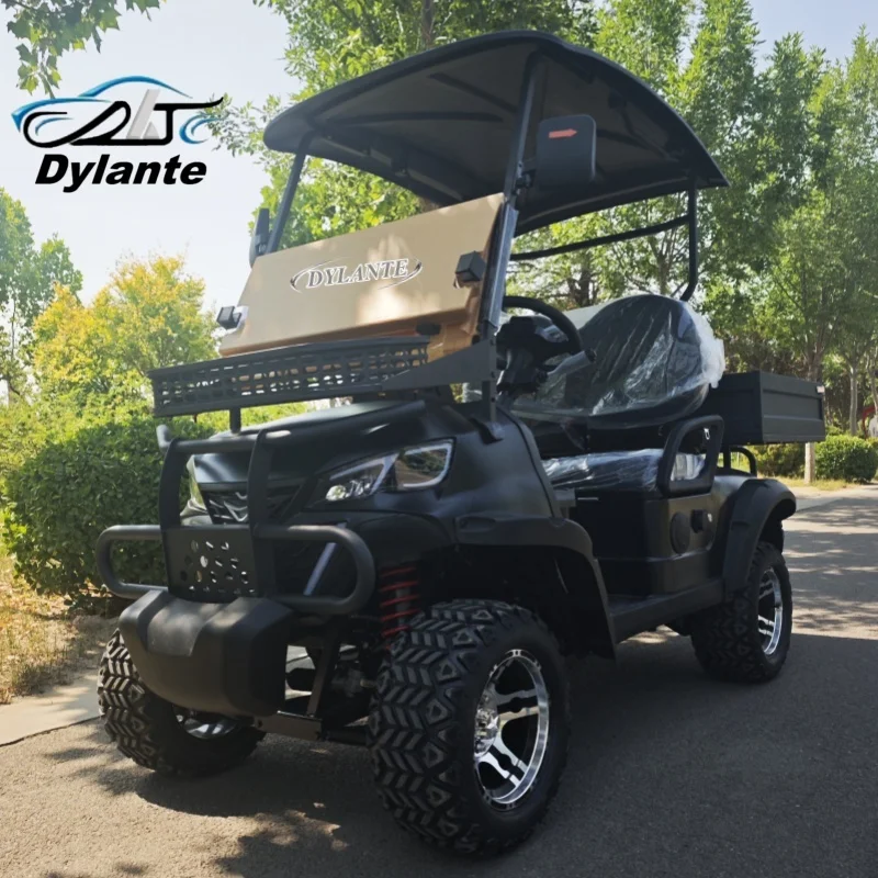 2026 Golf Buggies 4 Seater Off Road Hunting Electric Golf Cart Golf E With Rear Cargo Box 14 Inch Tires Foot Pedal Rain Cover