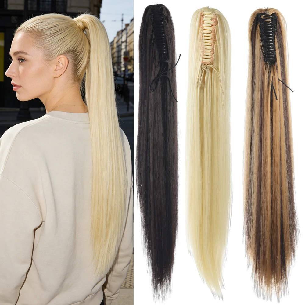 

Синтетический удлиненный прямой хвост-шиньон на заколке, термостойкий, с естественной волной, для женщин, блонд, накладные волосы