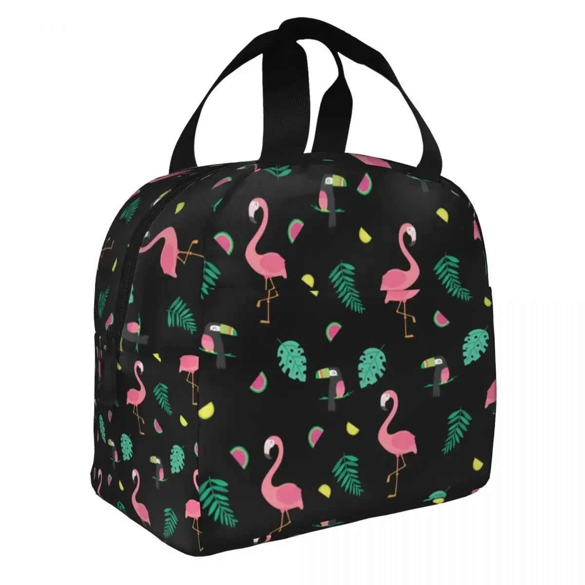 Pink Flamingo Tropical Leaves Colorful Lunch Bags Portable Insulated Cooler Thermal Food Picnic Lunch Box for Women Children