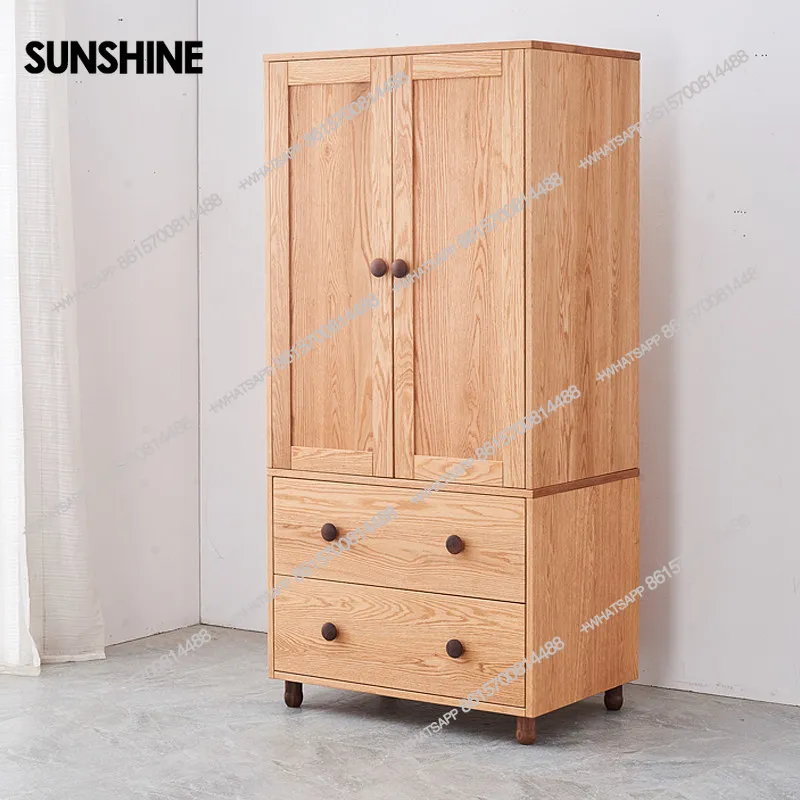 

Детский двухдверный шкаф из цельного дерева, скандинавский простой деревянный воск, масляная бревна, мебель для детской комнаты