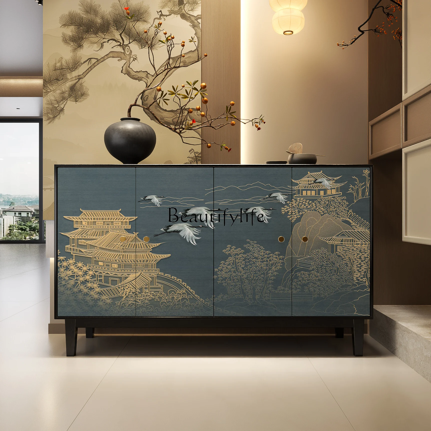 خزانة تقسيم المدخل الجديدة على الطراز الصيني، خزانة كلاسيكية لغرفة المعيشة العتيقة المتوسطة #3