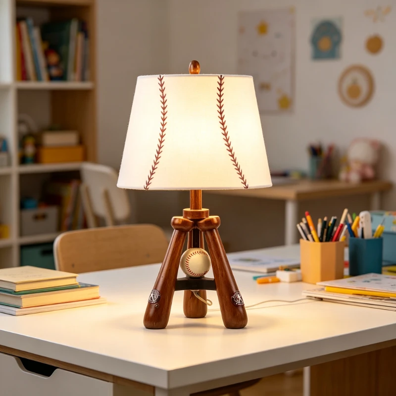 American Retro Baseball Theme Floor Lamps Bedroom Beside Light Kids Room Decoration Led Lighting Walnut Pattern Light Fixture