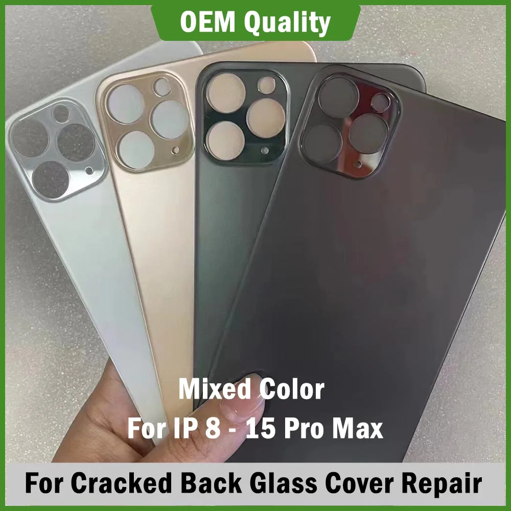 10Pcs Mix Color Large Hole Back Battery Glass Cover For 15 14 13 12 11 Pro Max SE Rear Housing Lens Door Cover Repair