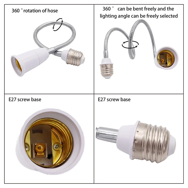 Flexible E27 Light Bulb Extender, Adjustable Socket to Reposition Lamps, Easy Fix for Hard-to-Reach or Poorly Angled Lights