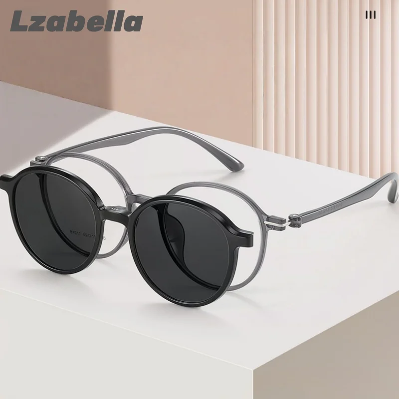 

Lzabella Men Round Eyeglasses Frames 2 in 1 Magnetic Optical Myopia Glasses Big Size Sunglasses Prescription Glasses Women 81011