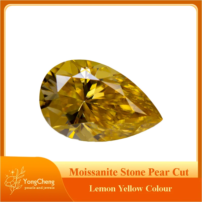 

Moissanite Stone Pear Cut Lemon Yellow Colour Lab Created Gemstone Advanced Jewelry Making Materials with GRA Certificate