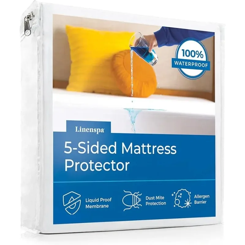 

Waterproof 5-Sided Premium Mattress Protector – Breathable and Hypoallergenic – Fitted Sheet Style Machine Washable Protector –