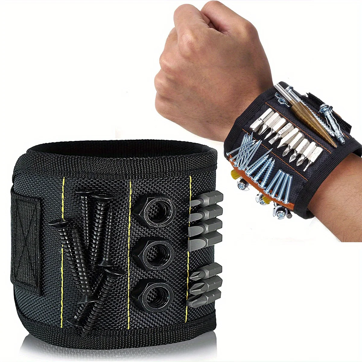 1Pc 5 Rows 15 Magnets Multi-Functional Magnetic Wristband Comfort Durable Safe Tool Holder With Storage Bag Ideal Handmade Craft