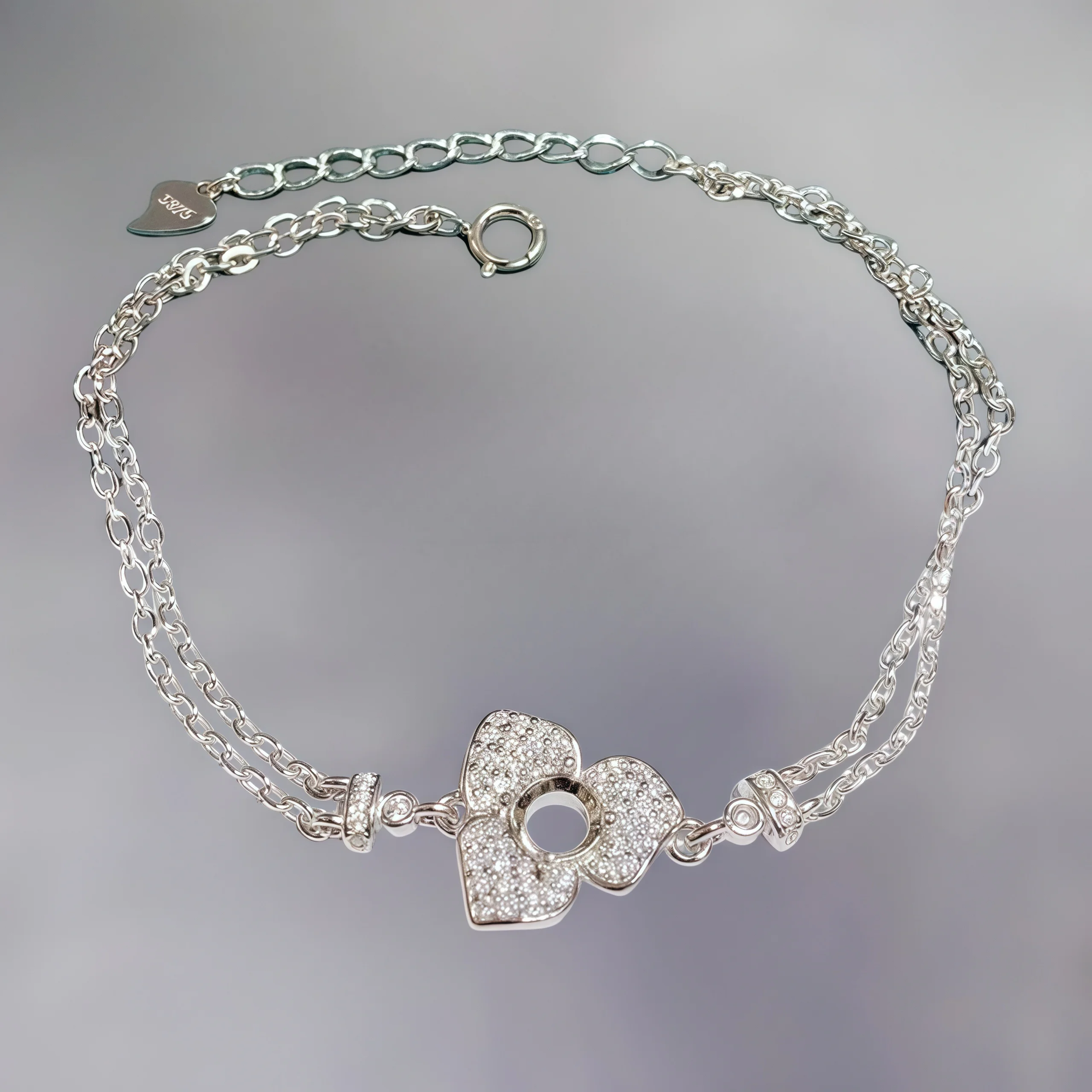 إعداد 5mmCircle Stone S925 فضة DIY حامل فارغ سوار غرامة حلوة سحر حفلات الزفاف مجوهرات زهرة تصميم للمرأة