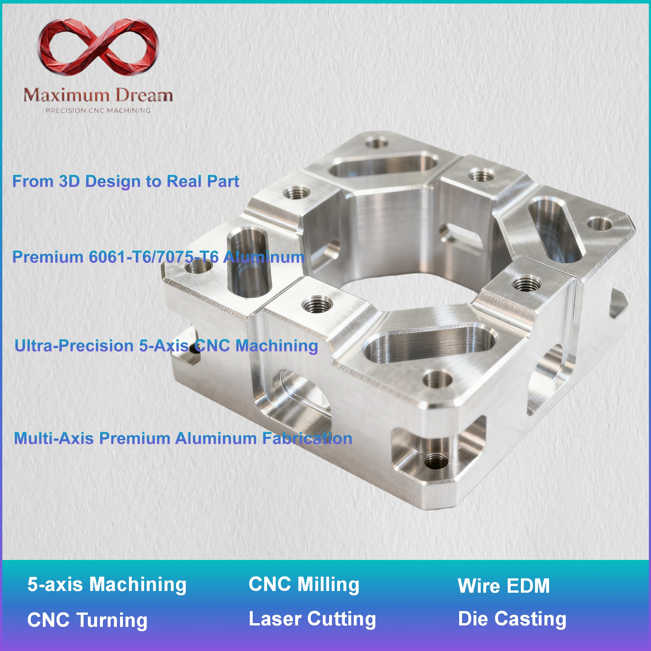 Custom Aluminum CNC Machining Service, Precision 6061-T6 Aluminum Turning Milling Parts, Anodized Surface, MOQ 1pc