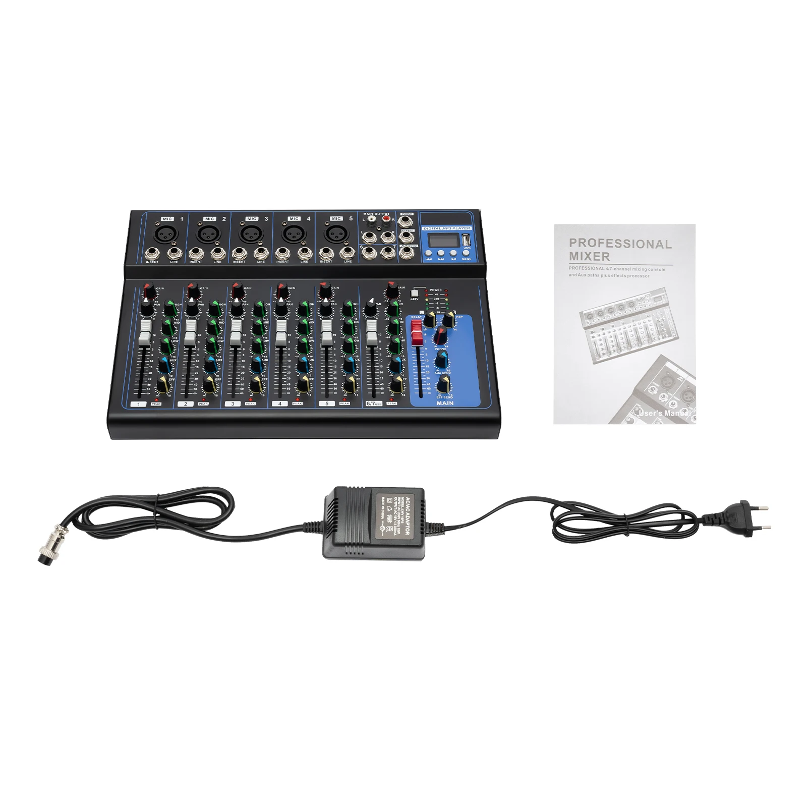 7/8-kanaals professionele mixer, klankbordconsole met Bluetooth USB PC-opname-ingang XLR-microfoonaansluiting
