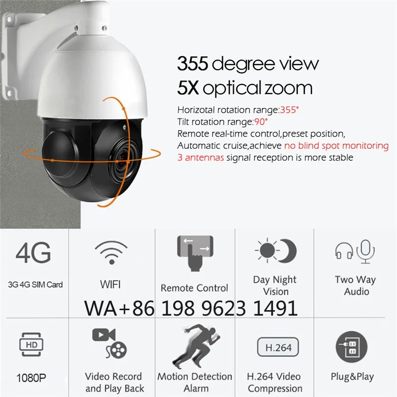 4G Wireless PTZ Solar CCTV  Built-In 60W Solar Panel 40AH Battery Outdoor Monitoring