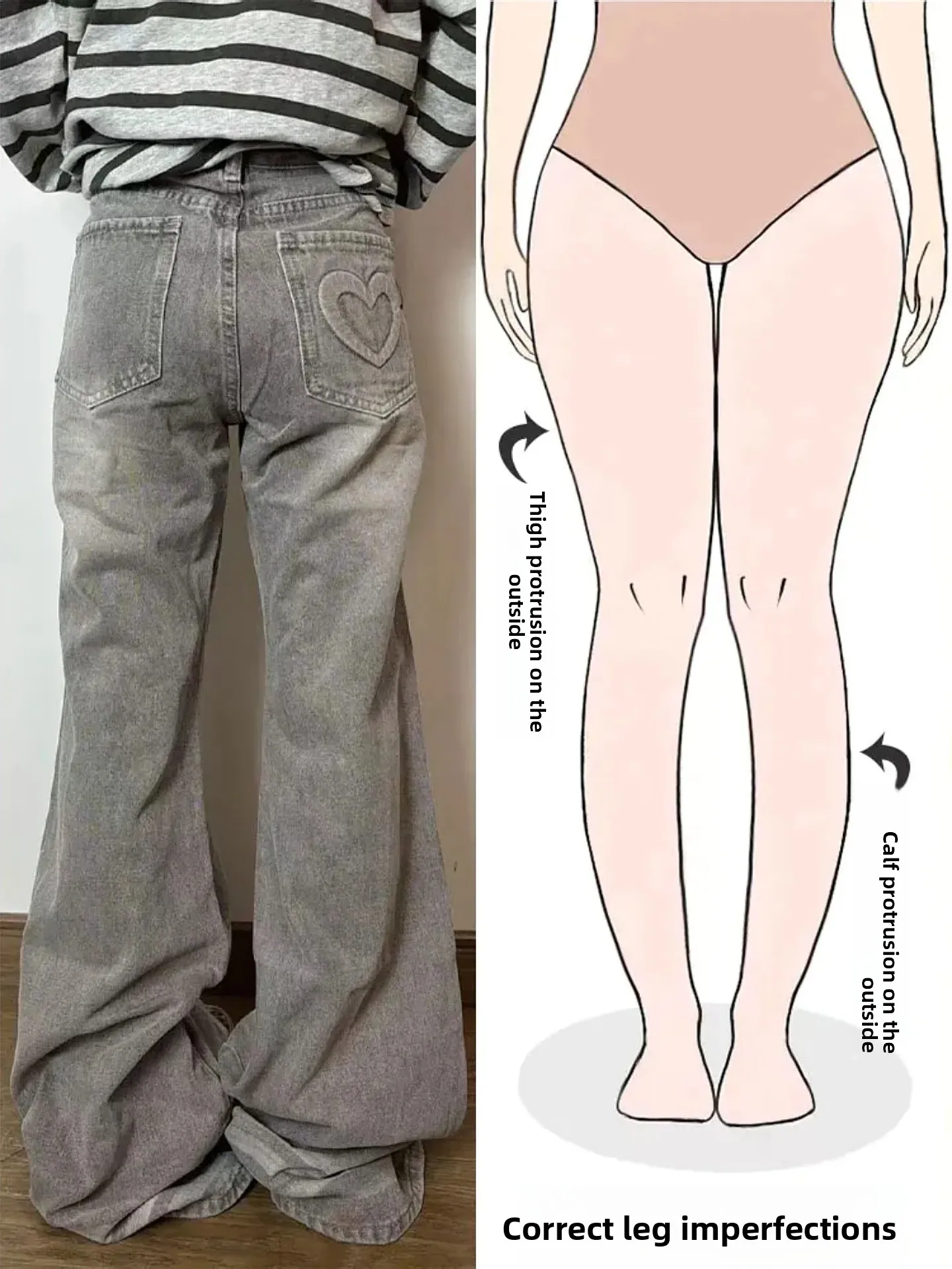 

Джинсы с ретро-принтом в виде сердец, женские, в уличном стиле, с эффектом потертости, удлиненные, для фигуры типа «груша», новинка весеннего сезона