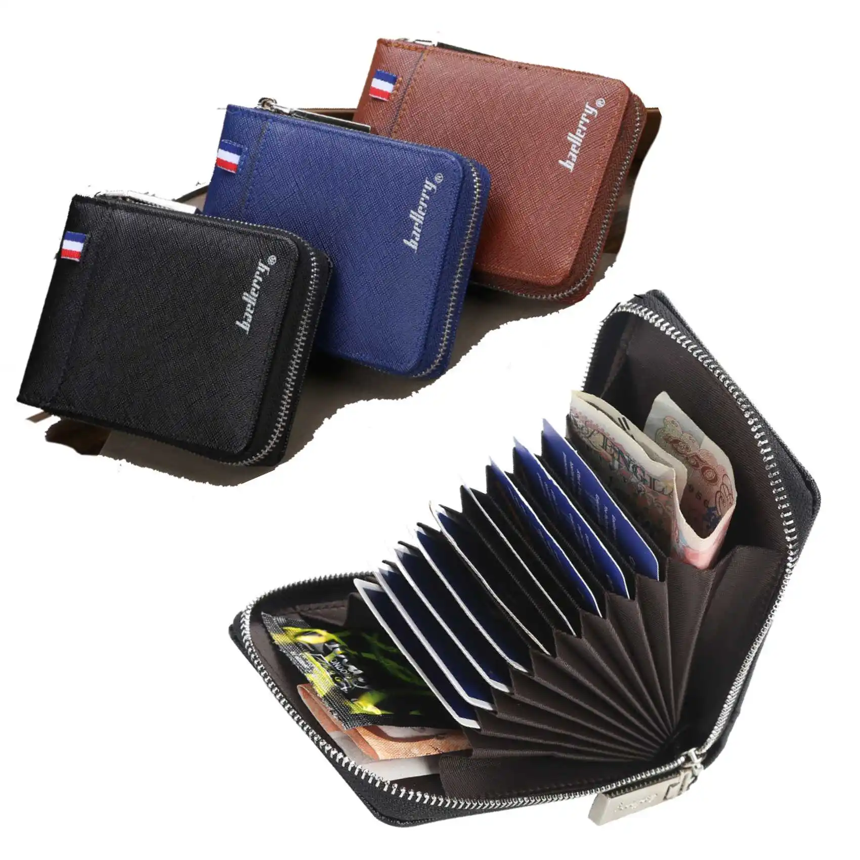 Men's Organ Card Holder Bag Pu Document Bag Fashion Zipper Multi-Card Coin Pocket Wallet