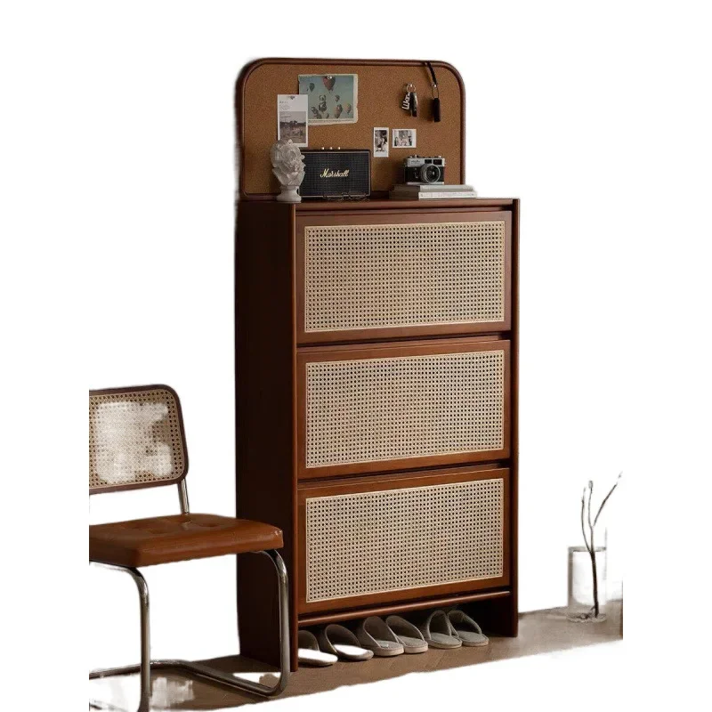 

Nordic solid wood shoe cabinet household small apartment foyer, storage cabinet narrow locker, home multi-function medieval