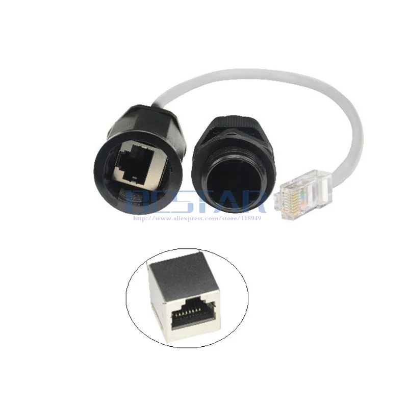 25cm 방수 RJ45 플러그 커넥터 CAT5E 이더넷 LAN 남성-여성 어댑터 케이블(M20 너트 포함) IP68 실외 AP 네트워크 액세스