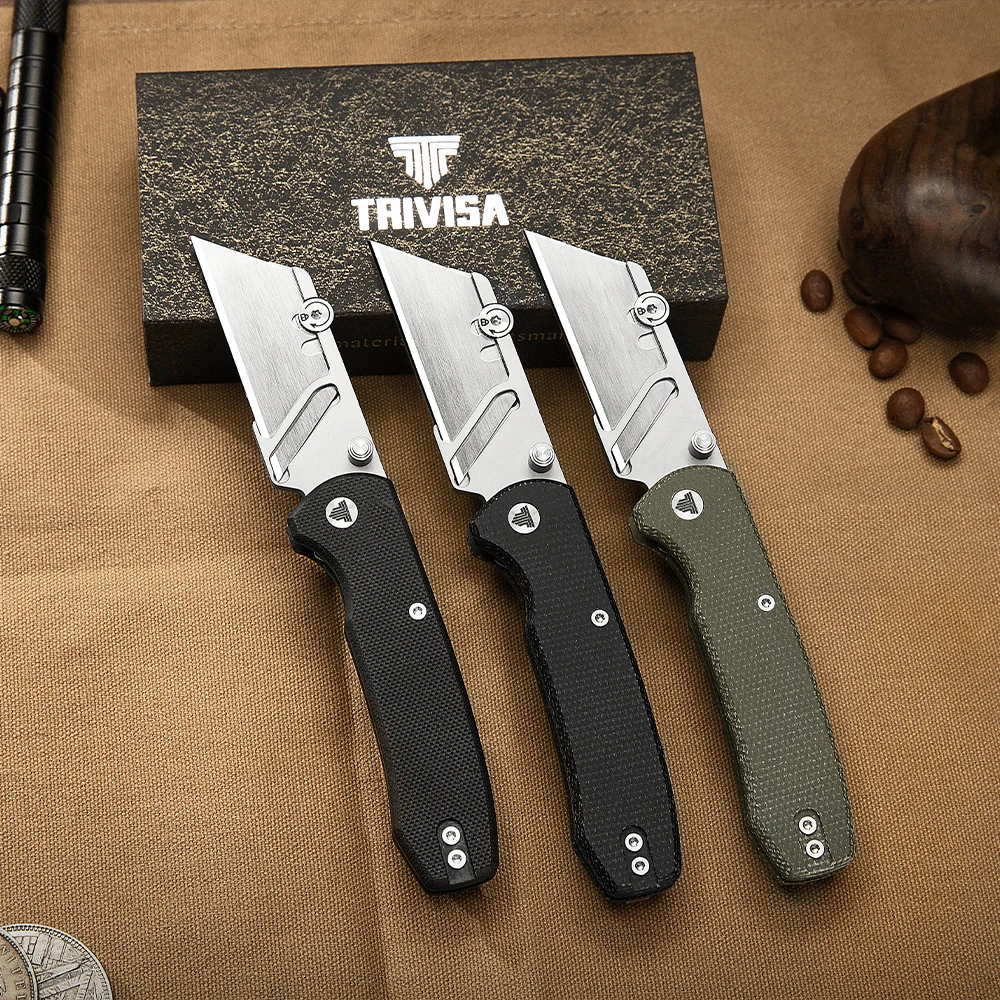 TRIVISA Utility Folding Puppy Knife 6pcs SK5 Replaceable Blade Micarta Handle for Carboard Box Cutter High Quality Outdoor Tool view 6
