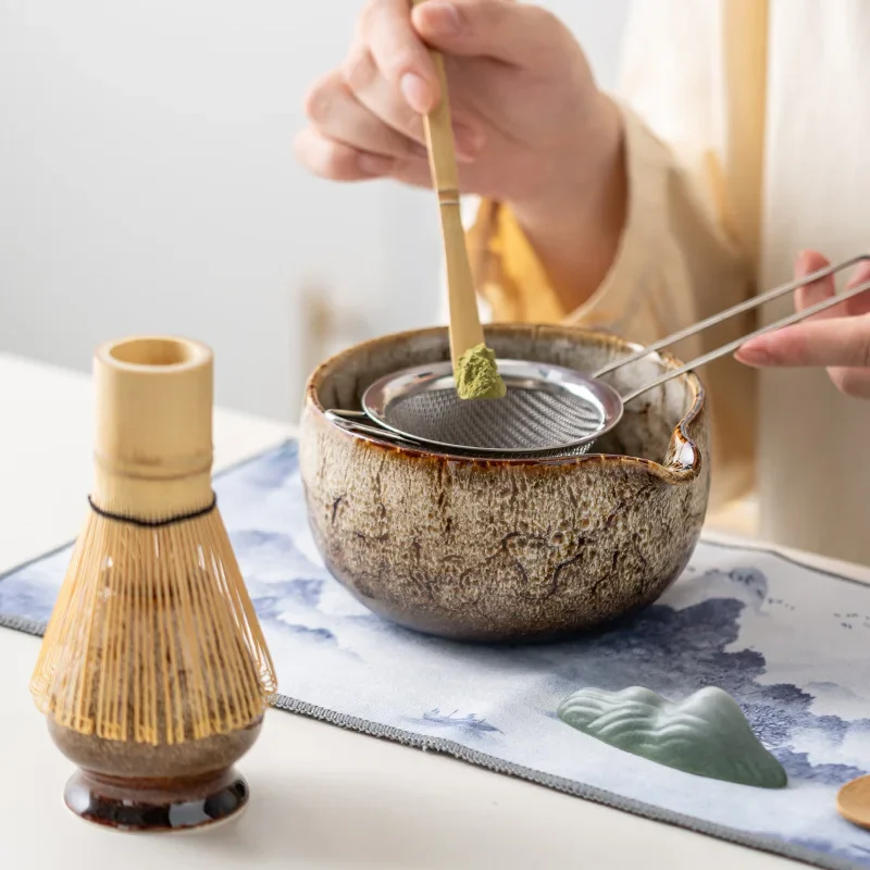 8pcs/set Large Matcha Bowl  Tools Matcha Brush Japanese Point Tea Bowl  Matcha Set with Bamboo Whisk
