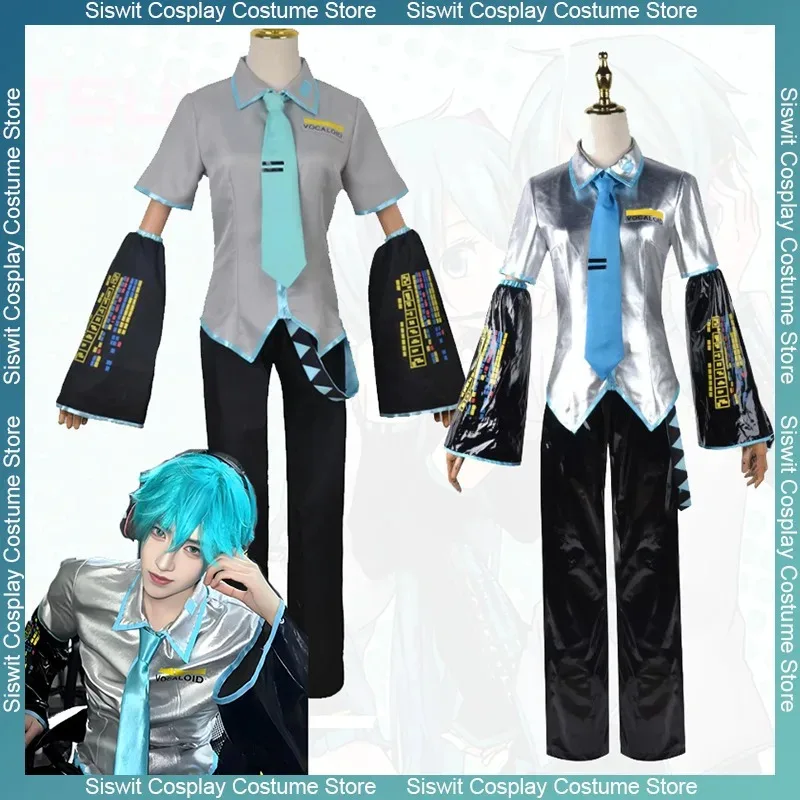 Mikuo ذكر Miku تأثيري حلي الفضة براءات الاختراع والجلود النسيج موحدة القمم السراويل اليد الأكمام مجموعة أنيمي كرنفال فستان الحفلات
