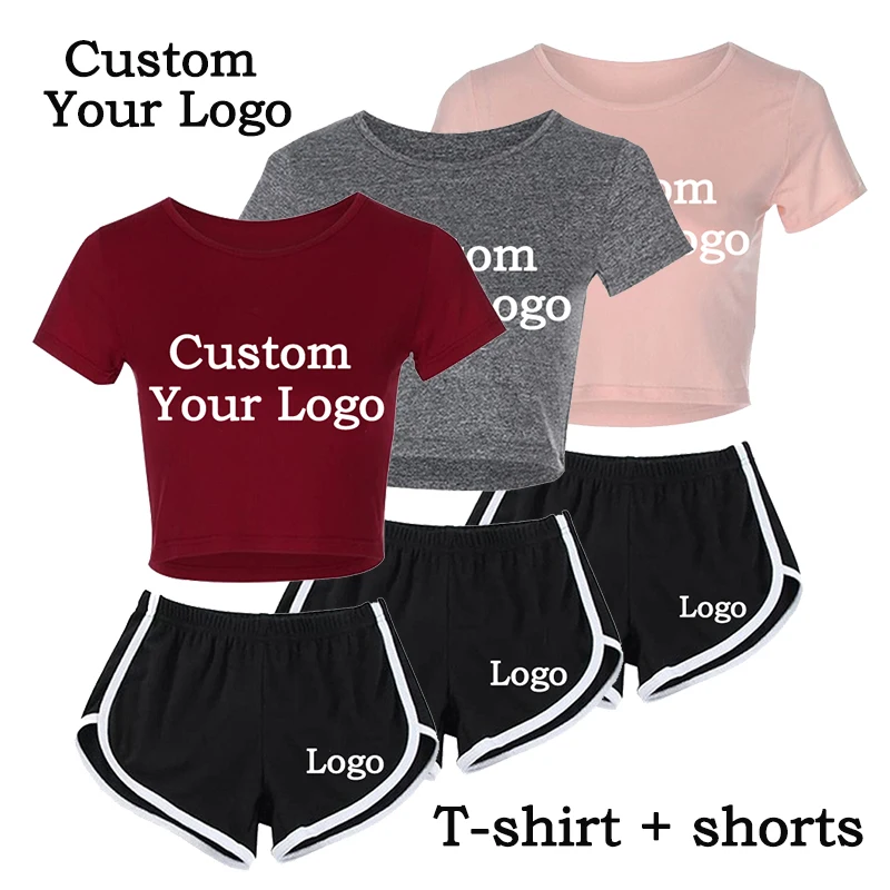 Customize your logo summer women's printed short-sleeved T-shirt and shorts set yoga fitness ladies clothing set