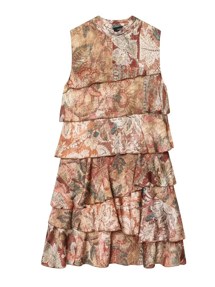 Mulheres chiques vestidos de moda 2025 verão outono novas mulheres elegante rugas em camadas saia mulher sem mangas o-pescoço vestidos de festa