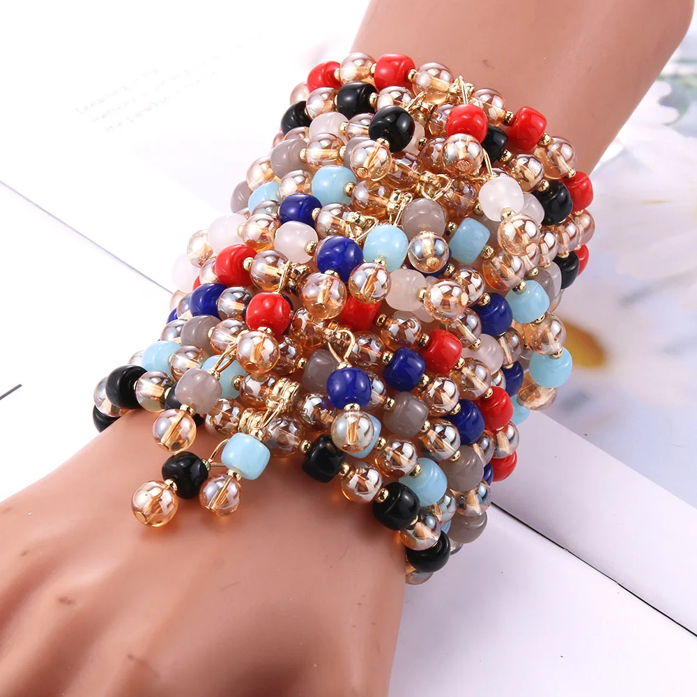 12Pcs/Lot High Quality Color Natural Stone Mixed Bracelet Wholesale Women\'s Fashion Charm Beaded Bracelet Jewelry Simple Style