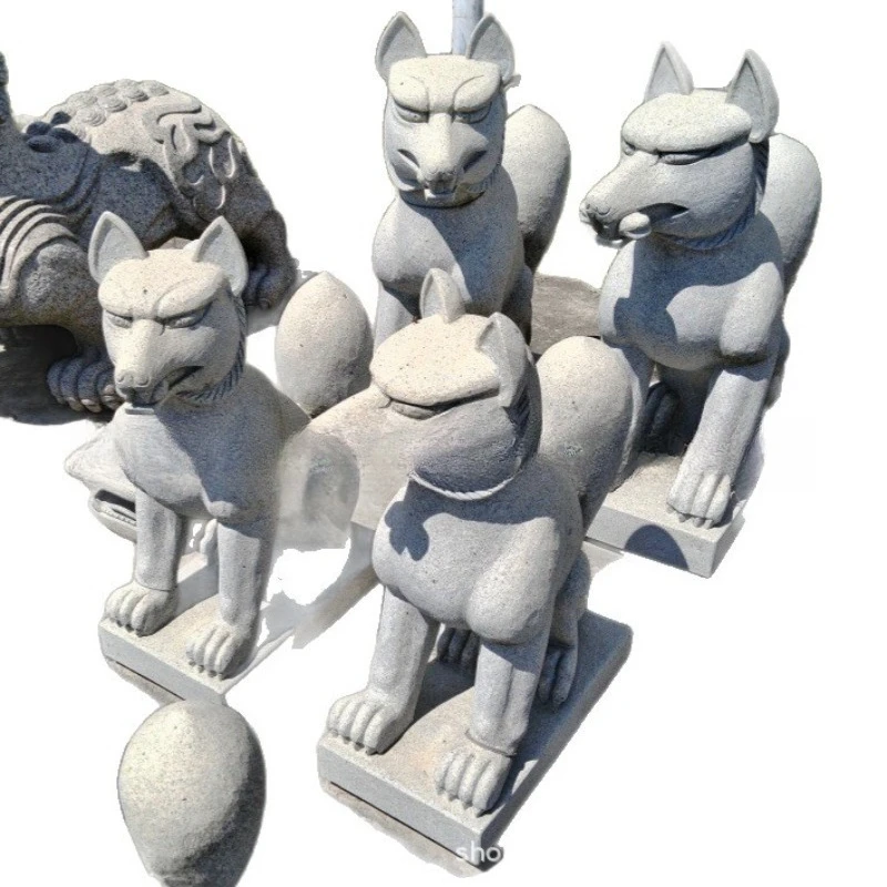 Granite stone carving puppy, garden landscape wolf dog