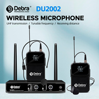 Professional UHF Wireless Microphone System 2 Channel with 60m Range, LCD Display, Handheld/Lavalier/Headset Mics for Speech, Me