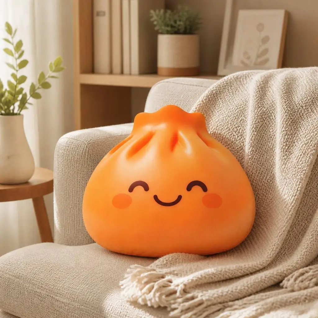 Cute Squishy Dumpling Shaped Throw Pillow Kawaii Orange Stuffed Cushion Irregular Decorative Sofa Home Decor Gift