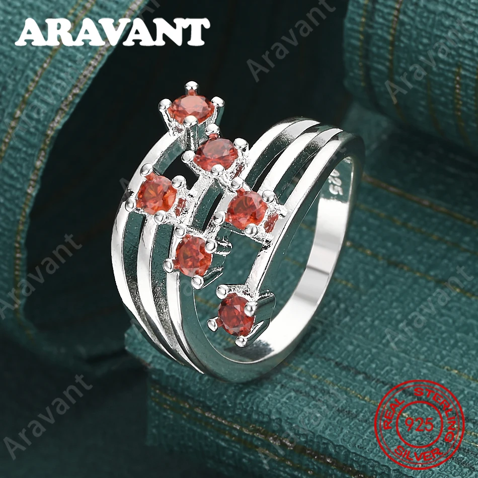 925 Sterling Silver Ring With Red Zircon 7-10# - A Delicate And Stylish Engagement Jewelry Piece For Women.