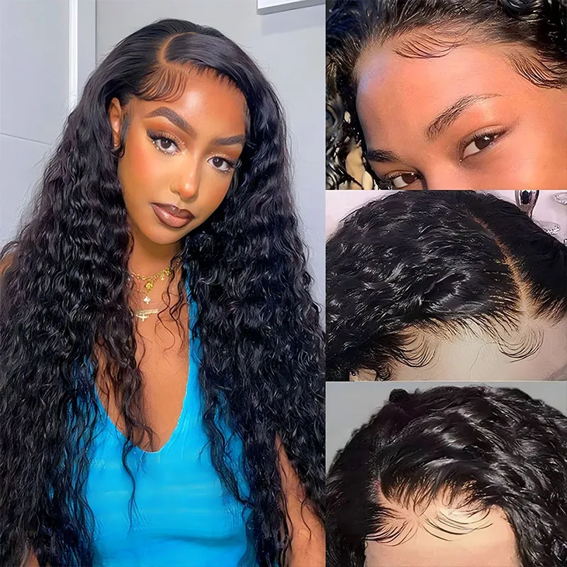 40Inch 250% Water Wave Lace Front Human Hair Wigs Deep Wave 13x4 Lace Frontal Wig Invisible Strap 13x6 Full Lace Glueless Wig