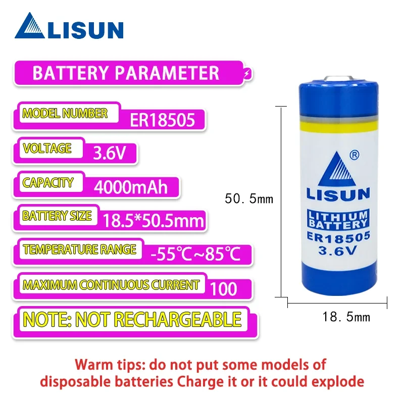 ER18505 3.6V lithium battery for smart water meters GPS locators smoke alarms sensors IoT devices