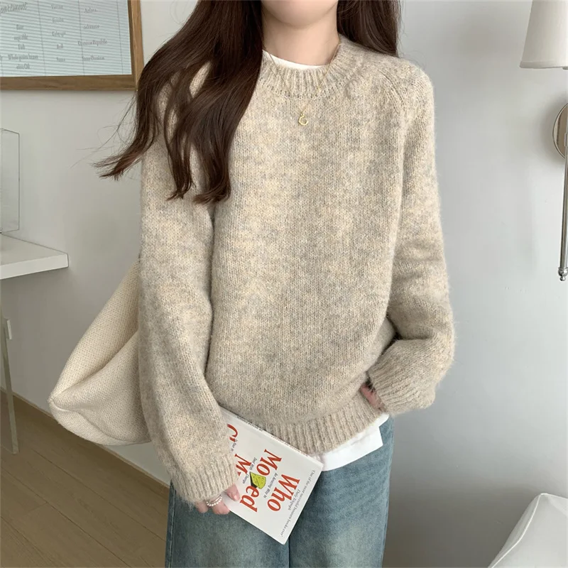 2025 Autumn and Winter Fashion New Women's Elegant Loose Thick Warm Knitted Hoodie Loose Inner Long Sleeve Sweater  Tops Jumper