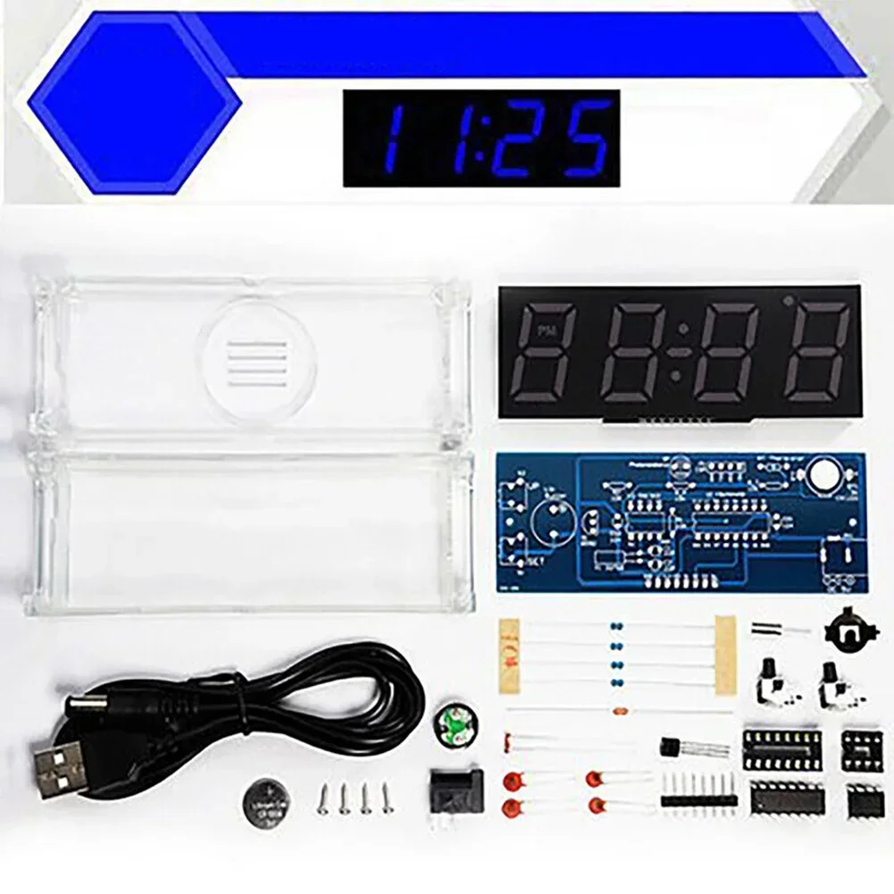 Kit de reloj Diy, 4 módulos LED, tubo Digital, alarma de temperatura, pantalla semanal 51 MCU DS1302, 4,53x1,57x1,26 pulgadas para medir la temperatura