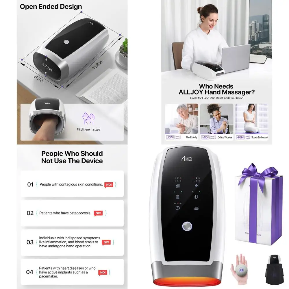 

6-Mode, 6-Intensity Hand Massager with Heat and Compression for Arthritis Relief and Carpal Tunnel, Ideal Christmas Gift for Wom