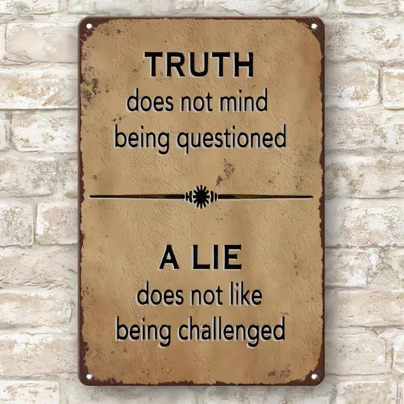 Vintage Distressed Truth & Lie Quote Metal Tin Sign, Retro Brown Iron Wall Art - Perfect for Home/Office/Bar/Cafe Decor, Inspira